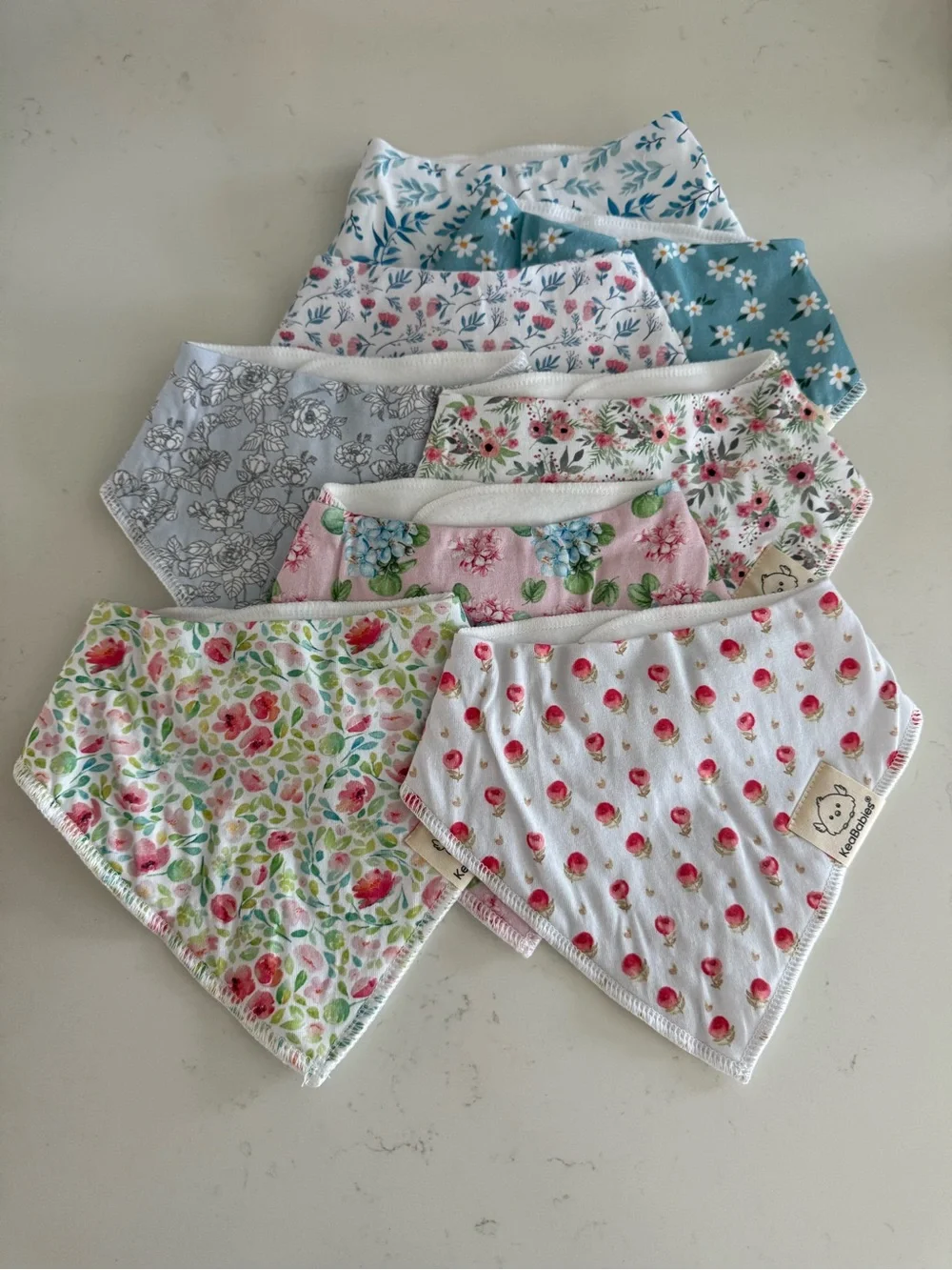 Floral & Strawberry Baby Bandana Bibs - Pack of 8 - White, Pink, Blue, Gray